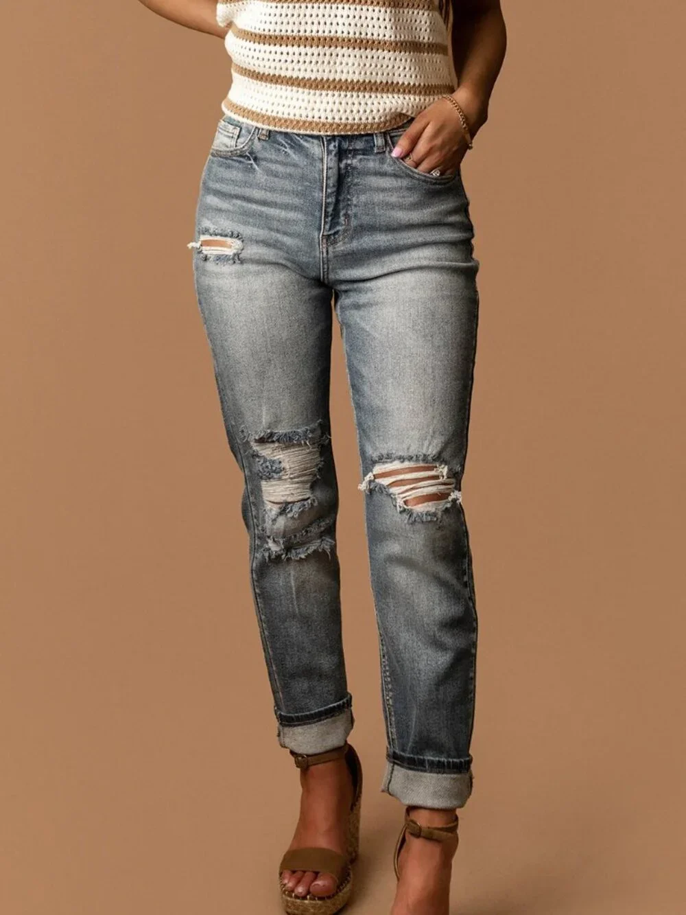 Addison High-Rise Distressed Mom Jeans - Picture 1 of 2